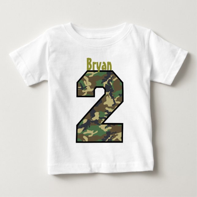 T-shirt Pour Bébé 2e Anniversaire Boy Camo Deux Ans Nom Personnalisé (Devant)