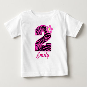 T-shirt Pour Bébé 2e anniversaire fille rose chaud et noir Zebra