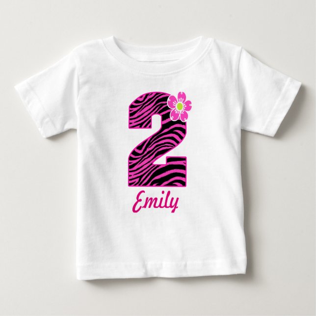 T-shirt Pour Bébé 2e anniversaire fille rose chaud et noir Zebra (Devant)