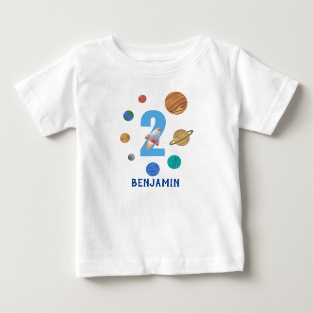 T-shirt Pour Bébé 2e anniversaire Planète du système solaire  (Devant)