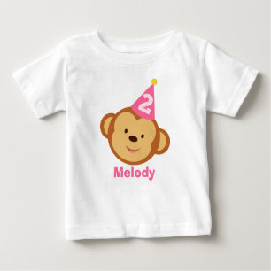 T-shirt Pour Bébé 2ème Fille de singe d'anniversaire avec le nom
