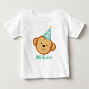 T-shirt Pour Bébé 2ème Garçon de singe d'anniversaire avec le nom
