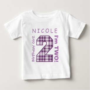 T-shirt Pour Bébé 2ème PLAID de POURPRE du nombre A42 d'anniversair