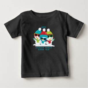 T-shirt Pour Bébé 3 Bonhommes de Neige Noël Hiver Famille Texte Pers