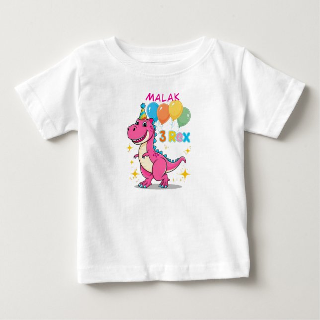 T-shirt Pour Bébé 3 Rex Dinosaur Anniversaire Célébration rose (Devant)