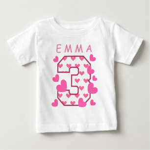 T-shirt Pour Bébé 3e anniversaire Un avec coeur Nom personnalisé A04