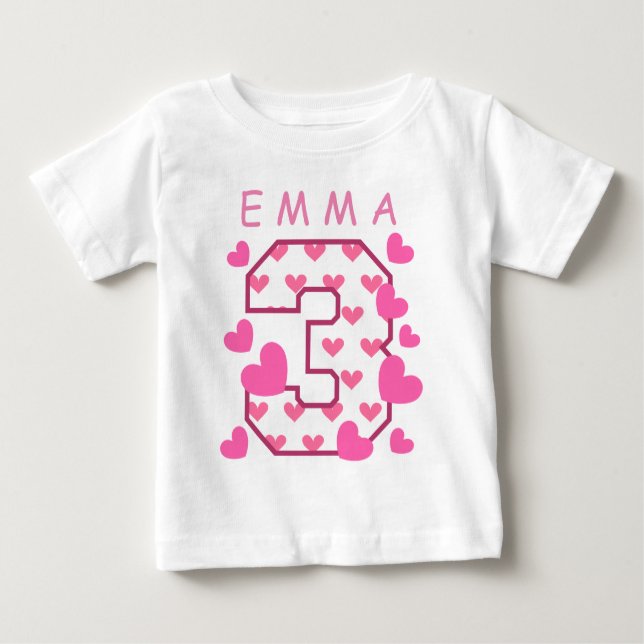 T-shirt Pour Bébé 3e anniversaire Un avec coeur Nom personnalisé A04 (Devant)