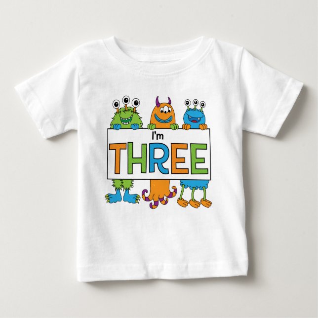 T-shirt Pour Bébé 3ème Pièce en t de monstre d'anniversaire (Devant)