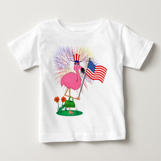 T-shirt Pour Bébé 4 juillet chemise drôle de Flamant rose (Devant)