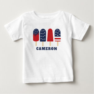T-shirt Pour Bébé 4 juillet Rouge Blanc Bleu Étoiles Stripes Popsicl