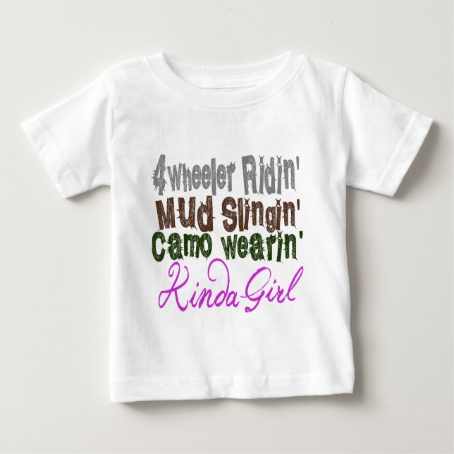 T-shirt Pour Bébé 4 roues ridin boue slingin camo wearin genre fille (Devant)