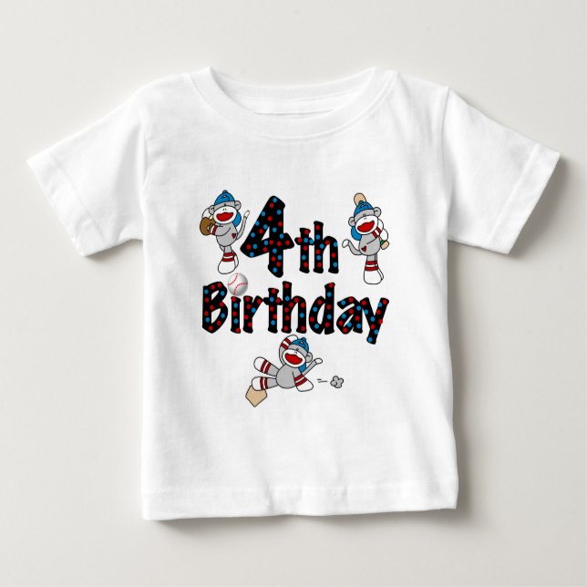 T-shirt Pour Bébé 4e anniversaire de baseball de singe de soq (Devant)