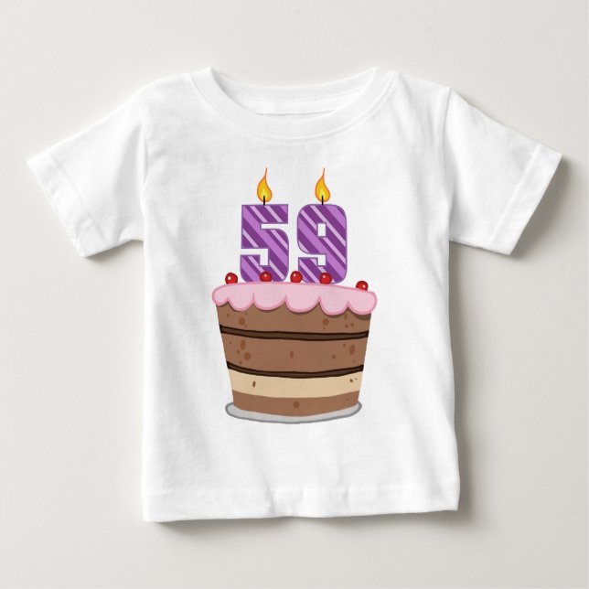 T-shirt Pour Bébé 59 ans sur le gâteau d'anniversaire (Devant)