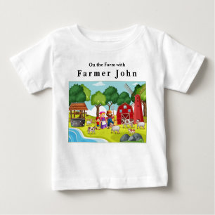 T-shirt Pour Bébé À la ferme avec le fermier John et les animaux