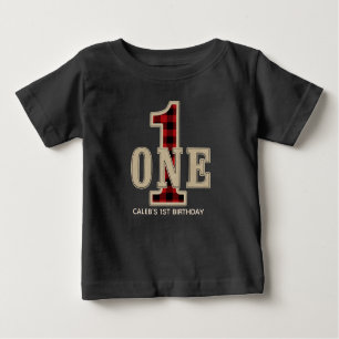 T-shirt Pour Bébé Ă?re fête d'anniversaire de plaid rouge rustique