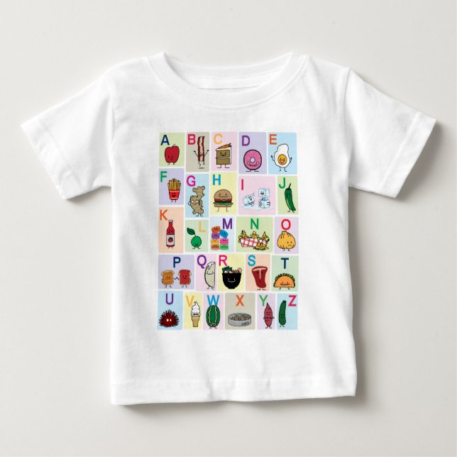 T-shirt Pour Bébé ABC Alphabet lettres d'apprentissage Les aliments  (Devant)