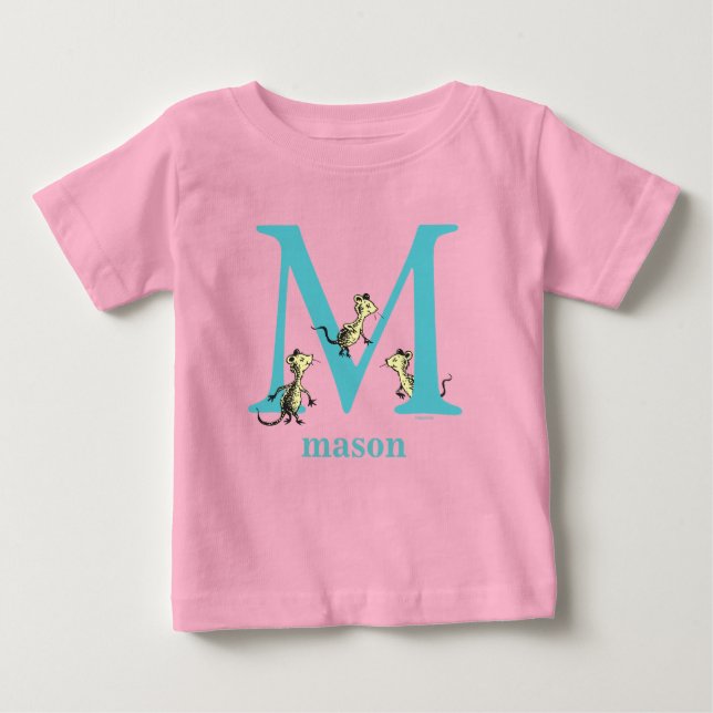 T-shirt Pour Bébé ABC du Dr Seuss : Lettre M - Turquoise | Ajouter V (Devant)