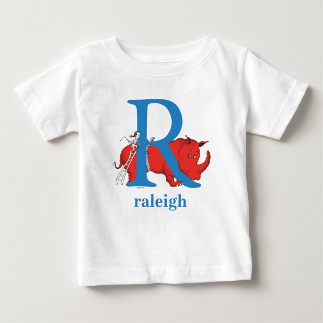 T-shirt Pour Bébé ABC du Dr Seuss : Lettre R - Bleu | Ajouter Votre  (Devant)