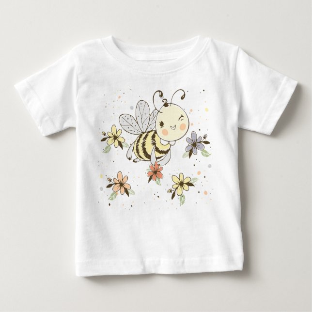 T-shirt Pour Bébé Abeilles De Miel, Fée & Bébé En Motif Sans Faille (Devant)