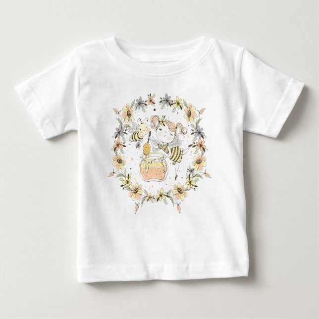 T-shirt Pour Bébé Abeilles De Miel, Fée & Bébé En Motif Sans Faille (Devant)