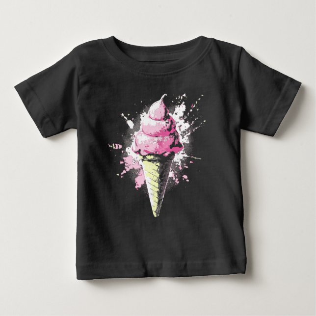 T-shirt Pour Bébé Abstrait Éclaboussure de Crème Glacée Rose Endomma (Devant)