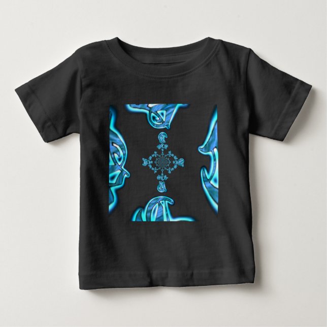 T-shirt Pour Bébé Action Cyan Turquoise Graffiti Abstrait Imprimer (Devant)