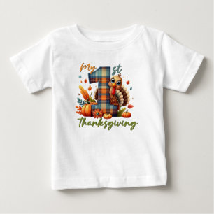 T-shirt Pour Bébé Action de grâce Citrouille Aquarelle Automne