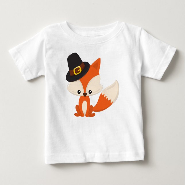 T-shirt Pour Bébé Action de grâces, Renard mignon, Renard pèlerin, C (Devant)