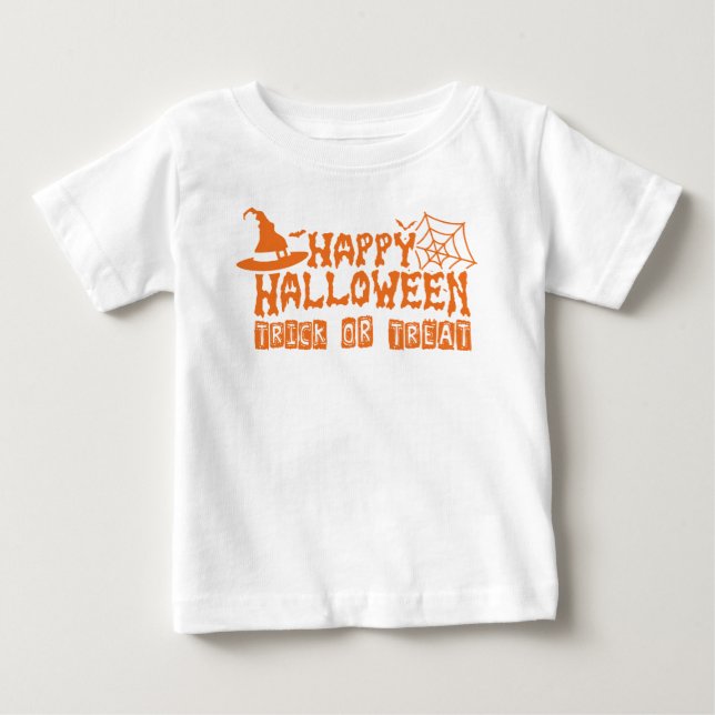 T-shirt Pour Bébé Activement Happy Halloween Trick ou traiter, (Devant)