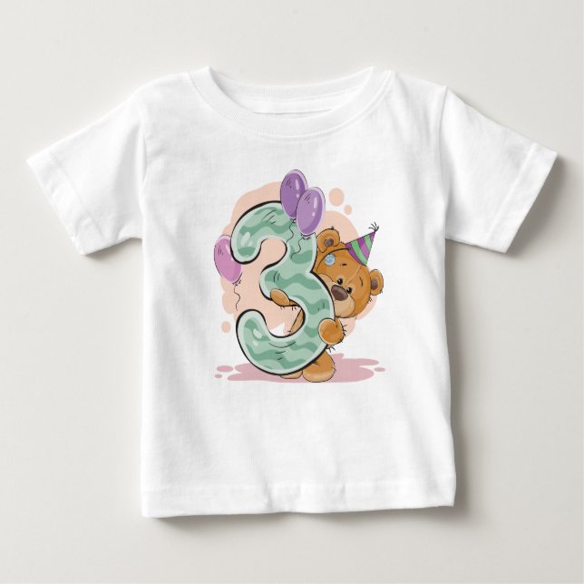T-shirt Pour Bébé Adorable 3e fête d'anniversaire (Devant)