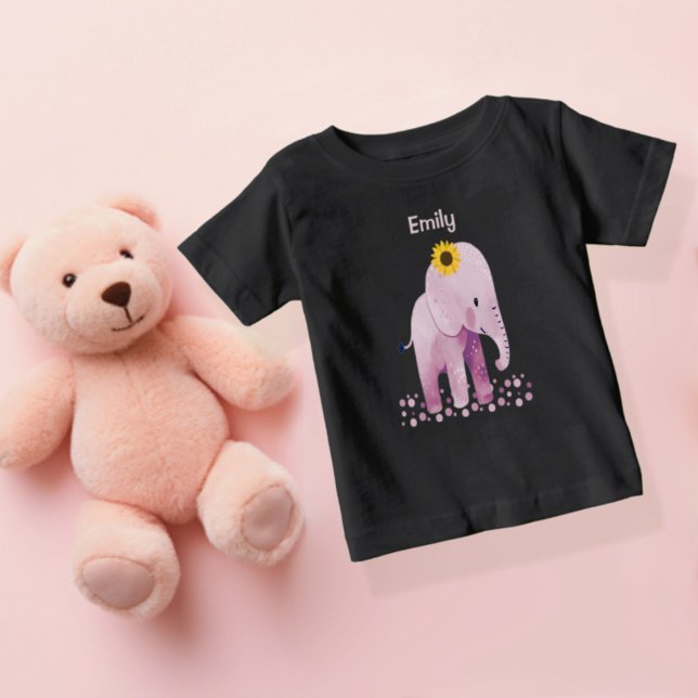 T-shirt Pour Bébé Adorable bébé fille éléphant avec nom (Créateur téléchargé)