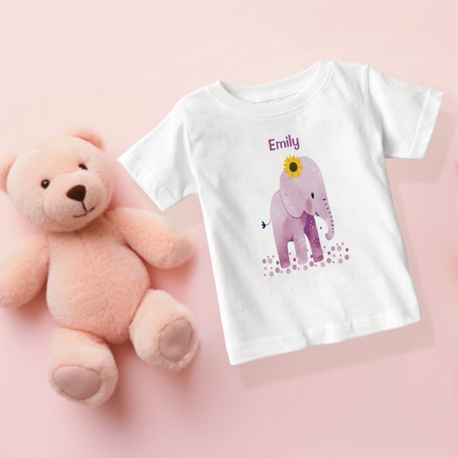 T-shirt Pour Bébé Adorable bébé fille éléphant avec nom (Créateur téléchargé)
