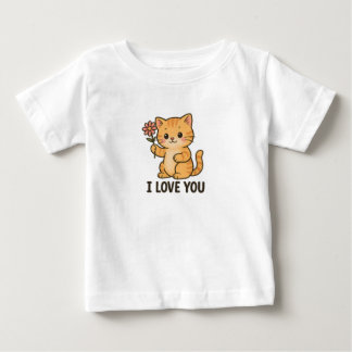T-shirt Pour Bébé Adorable Chaton Tenant une Fleur – JE T'AIME Migno