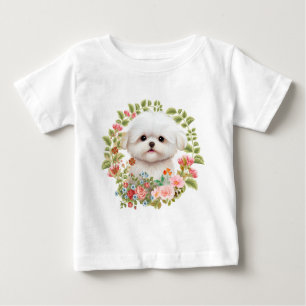 T-shirt Pour Bébé adorable chiot maltais en fleur, Amoureux des chie