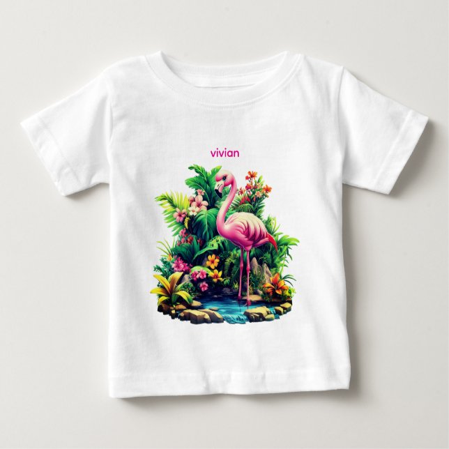 T-shirt Pour Bébé Adorable Flamant rose personnalisé bébé (Devant)