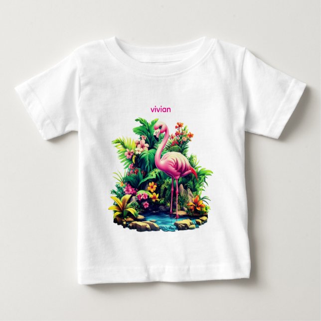 T-shirt Pour Bébé Adorable Flamingo Bébé Personnalisé  (Devant)