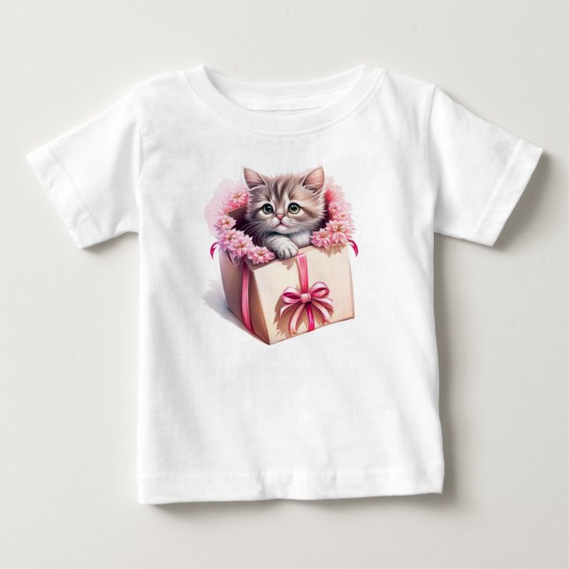 T-shirt Pour Bébé Adorable Kitten dans une boîte Cadeau d'anniversai (Devant)