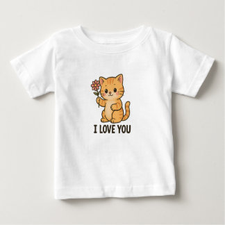 T-shirt Pour Bébé Adorable Kitten Holding Flower – I LOVE YOU Cute