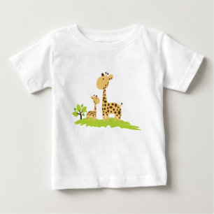 T-shirt Pour Bébé Adorable maman & bébé Giraffe Vert & Jaune