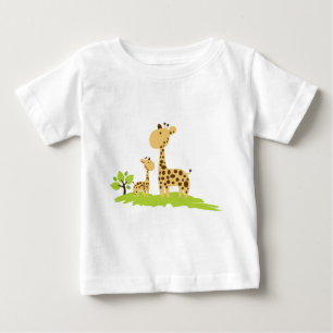 T-shirt Pour Bébé Adorable maman & bébé Giraffe Vert & Jaune