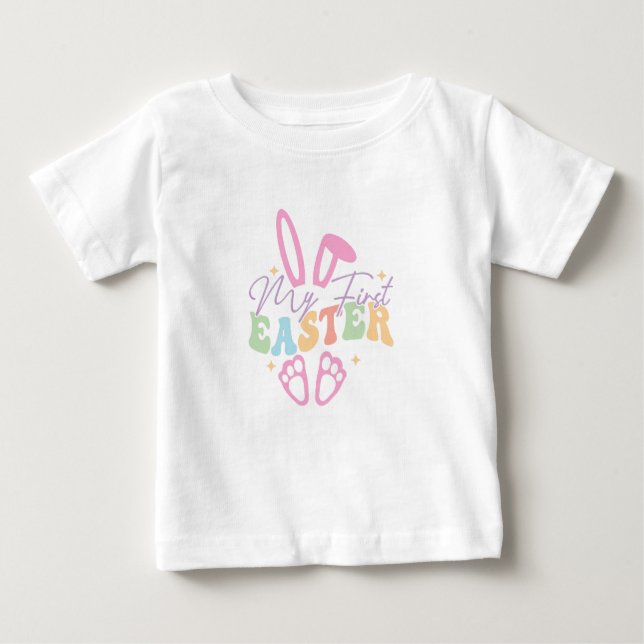 T-shirt Pour Bébé Adorable Mon premier bébé de Pâques Pastel Bunny (Devant)