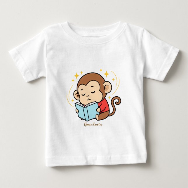 T-shirt Pour Bébé Adorable Monkey Reading Book (Devant)