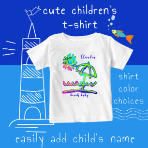 T-shirt Pour Bébé Adorable Peinture de doigt Art Plage Amusant avec 