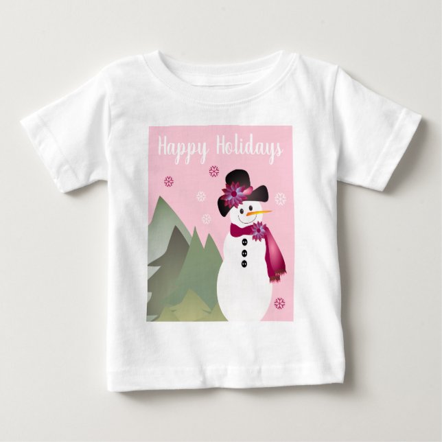 T-shirt Pour Bébé Adorable Snowman Avec Rose (Devant)