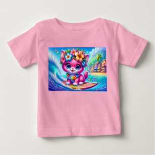 T-shirt Pour Bébé Adorable Surfer rose Kitten