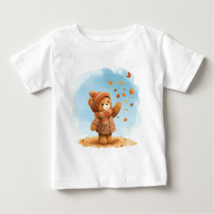 T-shirt Pour Bébé Adorable Teddy Bear Catching Feuilles d'automne