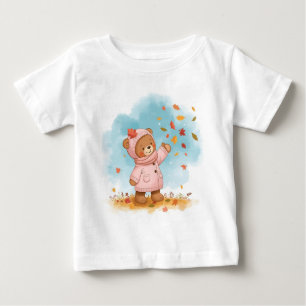 T-shirt Pour Bébé Adorable Teddy Bear Girl Catching Feuilles d'autom