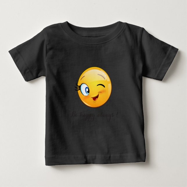 T-shirt Pour Bébé Adorable Winking Emoji Face-Be heureux toujours (Devant)