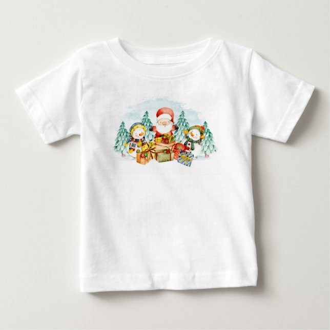 T-shirt Pour Bébé Adorables Noël Père Noël & Snowmen Avec Présentati (Devant)