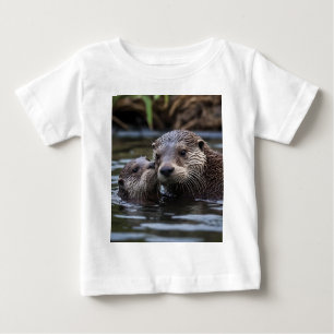 T-shirt Pour Bébé Adrift in Love : Mummy and Baby Otter In River